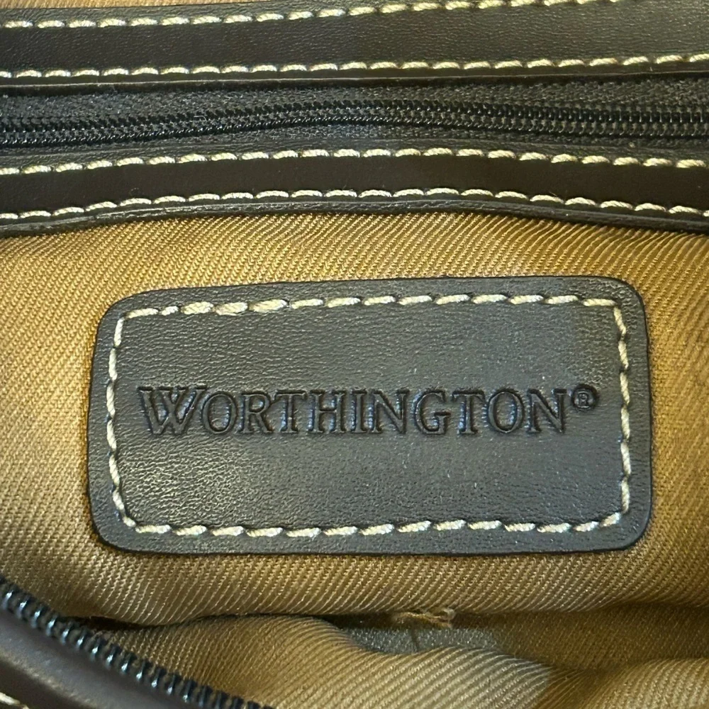 Worthington Elegant Brown Woven Hobo Bag with Brown Accents